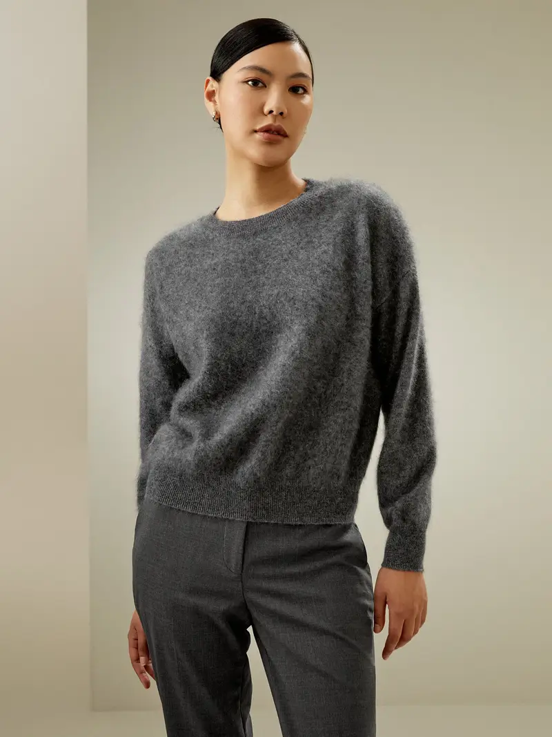 Maglioni Cashmere Donna Maglione Con Spalle Scese100% Cachemire 100% Cachemire Casual Athleisure Temperatura Regolabile Grigio Scuro