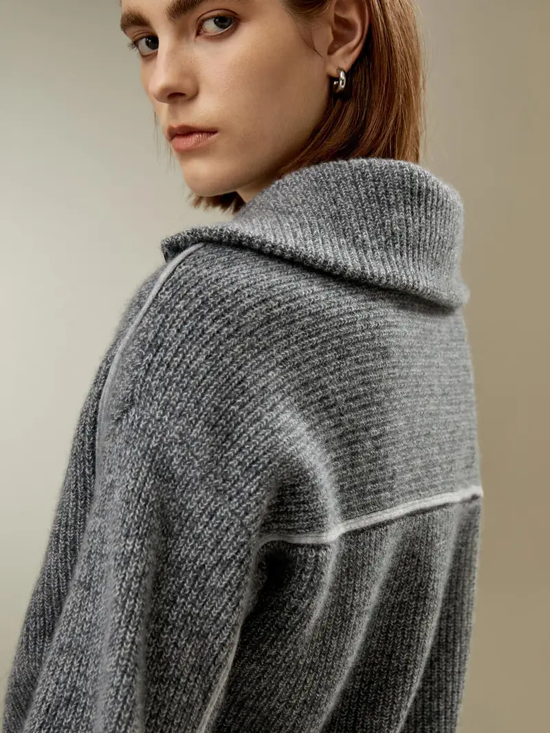 Maglioni Cashmere Donna Un Ampio Collo A Reversvestibilità Ampia100% Cashmere 100% Cashmere Morbido Grigio Misto