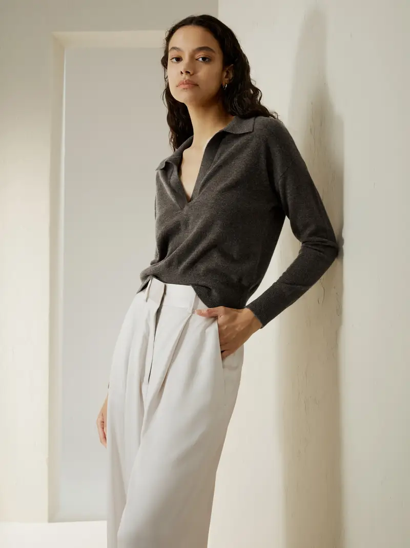 Maglioni Cashmere Donne Caffè Scollo A V, Polsini E Orlo A Coste 100% Cashmere Con Cuciture A Spalla Scesa Caffè