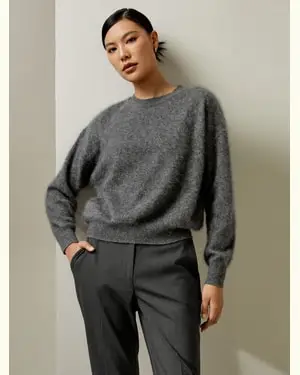 Maglioni Cashmere Donne Spalle Rilassatecashmere Cashmere Essenziale Per Il Lavoro Semplice Ma Raffinato Grigio Scuro