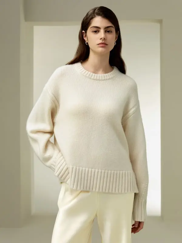 Maglioni Di Cashmere All'Orlo E Ai Polsini Delle Maniche100% Cashmere 100% Cashmere Buon Valore, Rispettoso Della Pelle Bianco