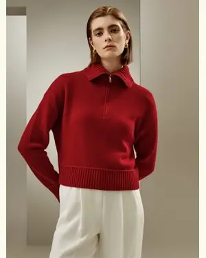 Maglioni Di Lana Donna Pulloverlana E Cashmere Lana E Cashmere Trattiene L'Umidità Perfettamente Aderente Alla Figura Rosso