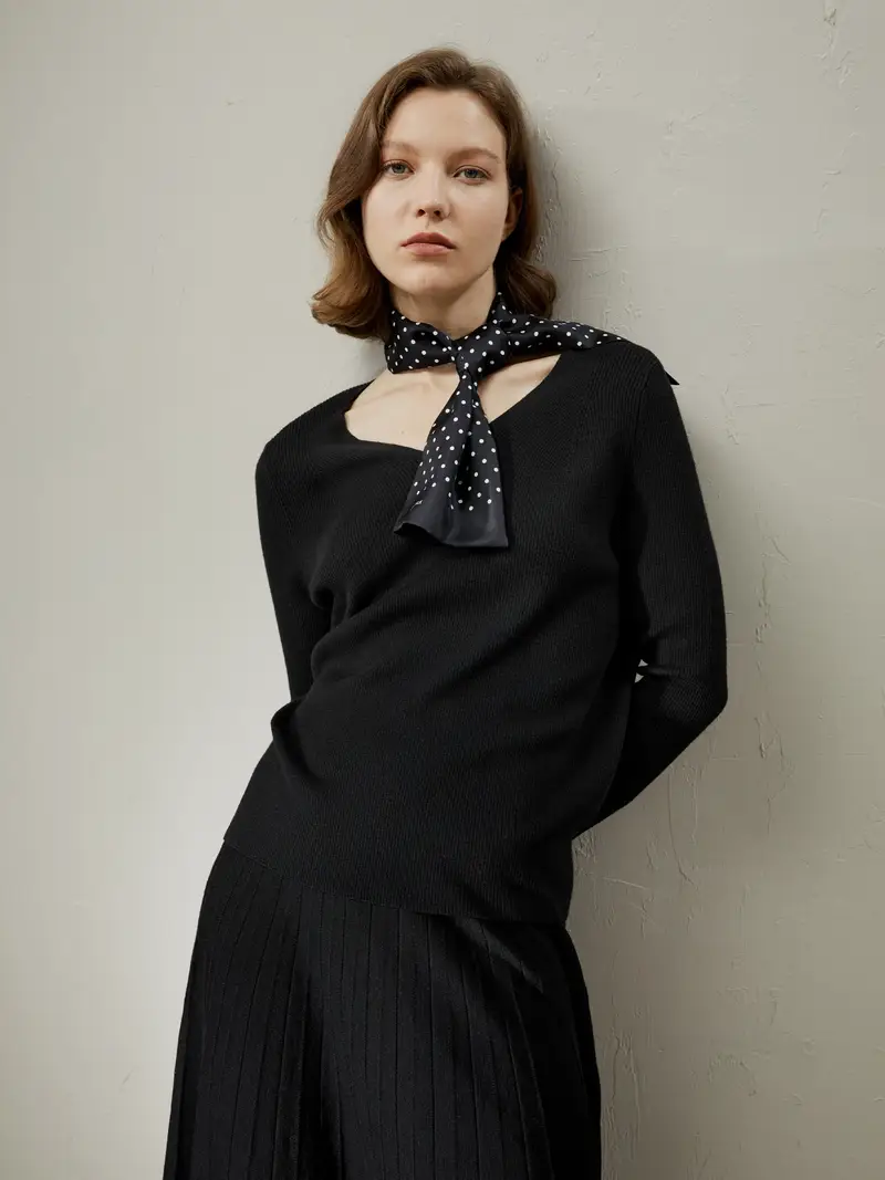 Maglioni Di Lana Nero Ampio Scollo A V, Vestibilità Ampia 100% Lana Merino Ideale Per Riunioni Confortevoli