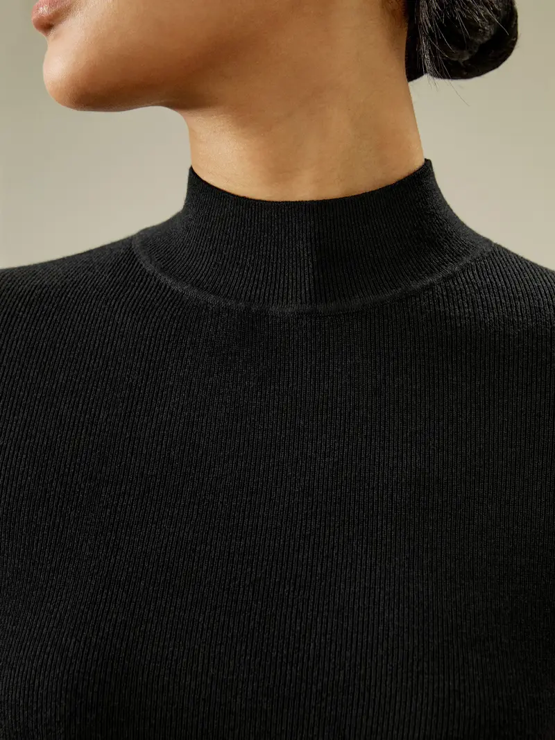 Maglioni Donna Cashmere Mezzo Dolcevitamaniche Lunghemaglia Di Seta Maglia Di Seta Non È Necessario Stirarlo Vestibilità Slim Nero