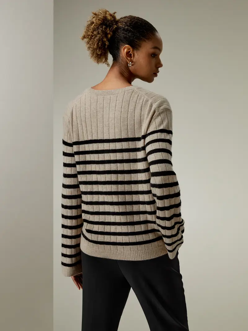 Maglioni Donne Maniche Allungatecashmere Cashmere Comfort Ineguagliabile Naturalmente Antibatterico Cammello Con Strisce Nere