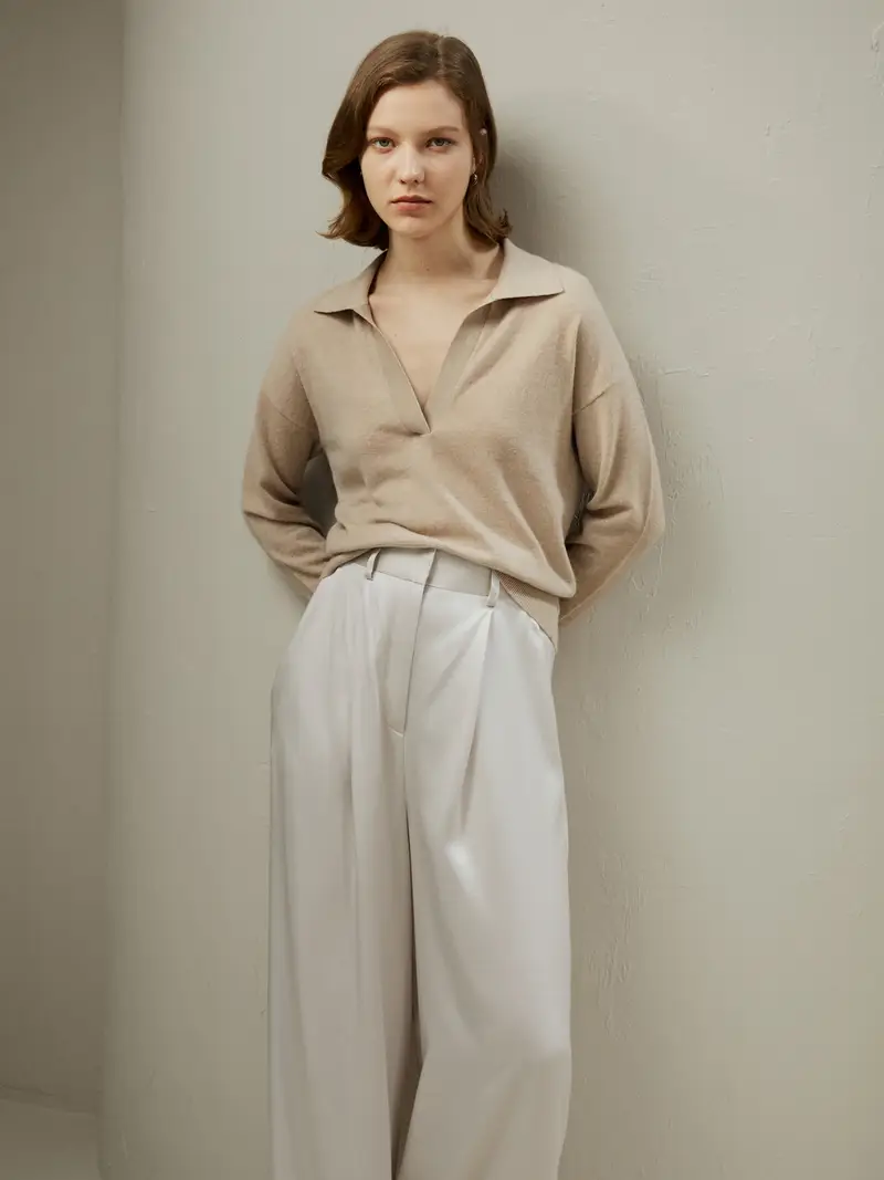 Maglioni In Cashmere Cammello Chiaro Scollo A V, Base Universale Raffinata 100% Cashmere Facile Da Abbinare Per Ogni Occasione