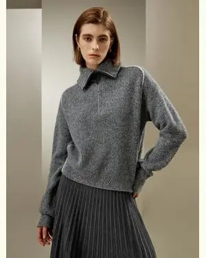 Maglioni In Cashmere Colletto A Scapola100% Cachemire 100% Cachemire Versatile E Chic Elegante E Minimalista Grigio Misto