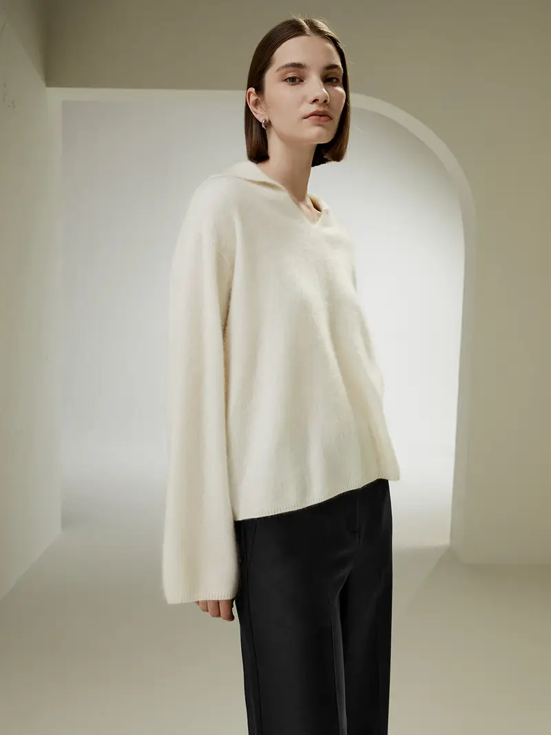 Maglioni In Cashmere Donna Bianco Collo In Piuma, Leggermente Soffice 100% Cashmere Perfetto Per La Vita Di Tutti I Giorni