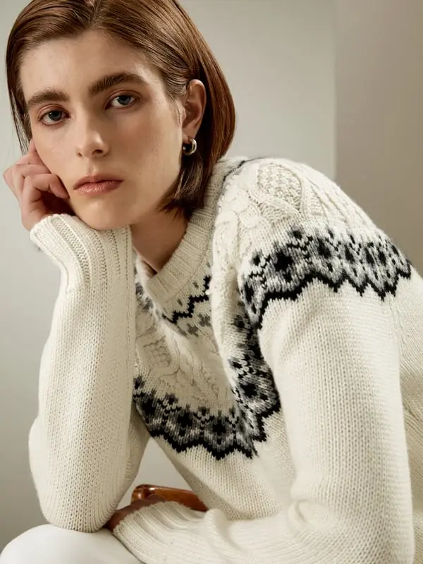 Maglioni Lana Donna Girocollo Maglione A Onde Corte Miscela Di Lana E Cashmere Calore E Morbidezza Leggermente Elastica Fair Isle