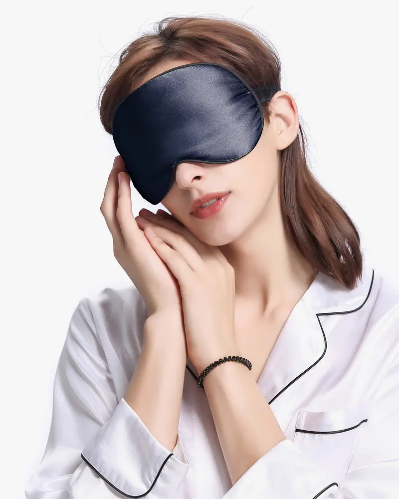 Mascherina per Dormire Seta 100% Seta Naturale Blu-Marino