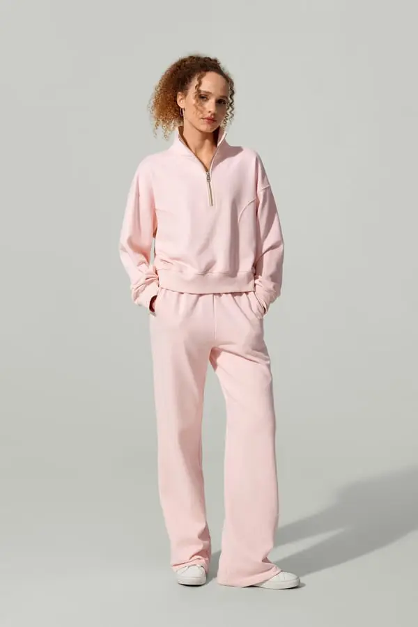 Mezza Zip Heirloom '89 in Seta Cipria Rosa - Traspirante e Morbido per Tutti i Giorni Rosa Cipria