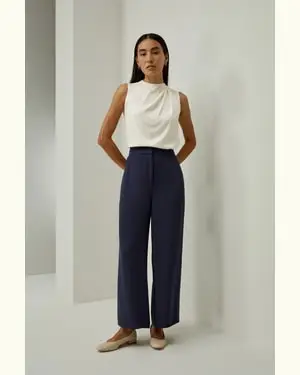 Pantaloni A Zampa In Seta Tasche Lateraliseta Di Gelso Di Alta Qualità Seta Di Gelso Di Alta Qualità Moda Pratica E Chic Blu Reale