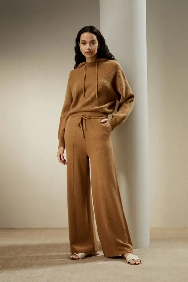 Pantaloni Caramello Indossabile Tutto L'Anno 100% Cashmere Delicato Sulla Pelle E Traspirante