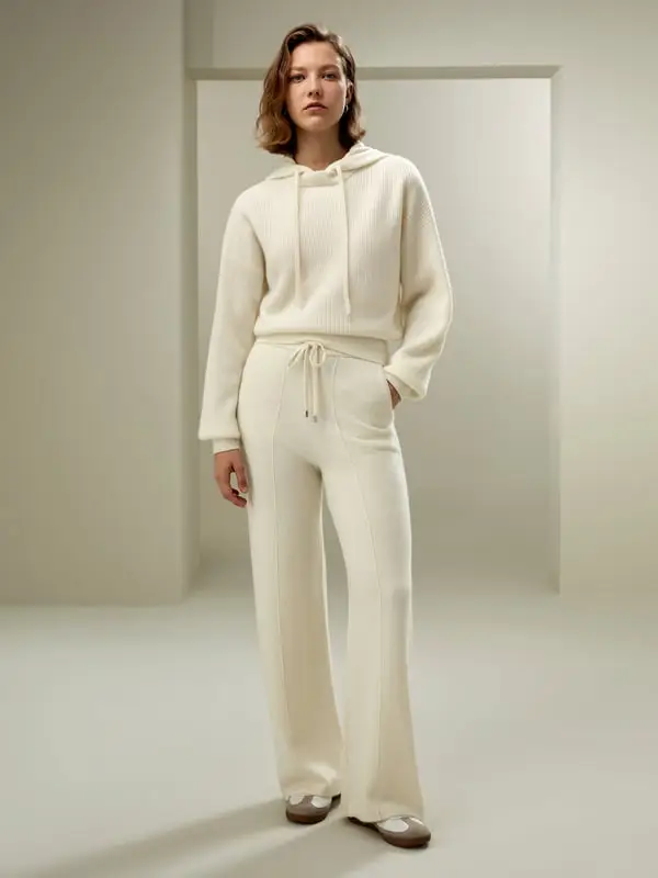 Lilysilk Pantaloni Donna in Cashmere Bianco Stile Pull-On