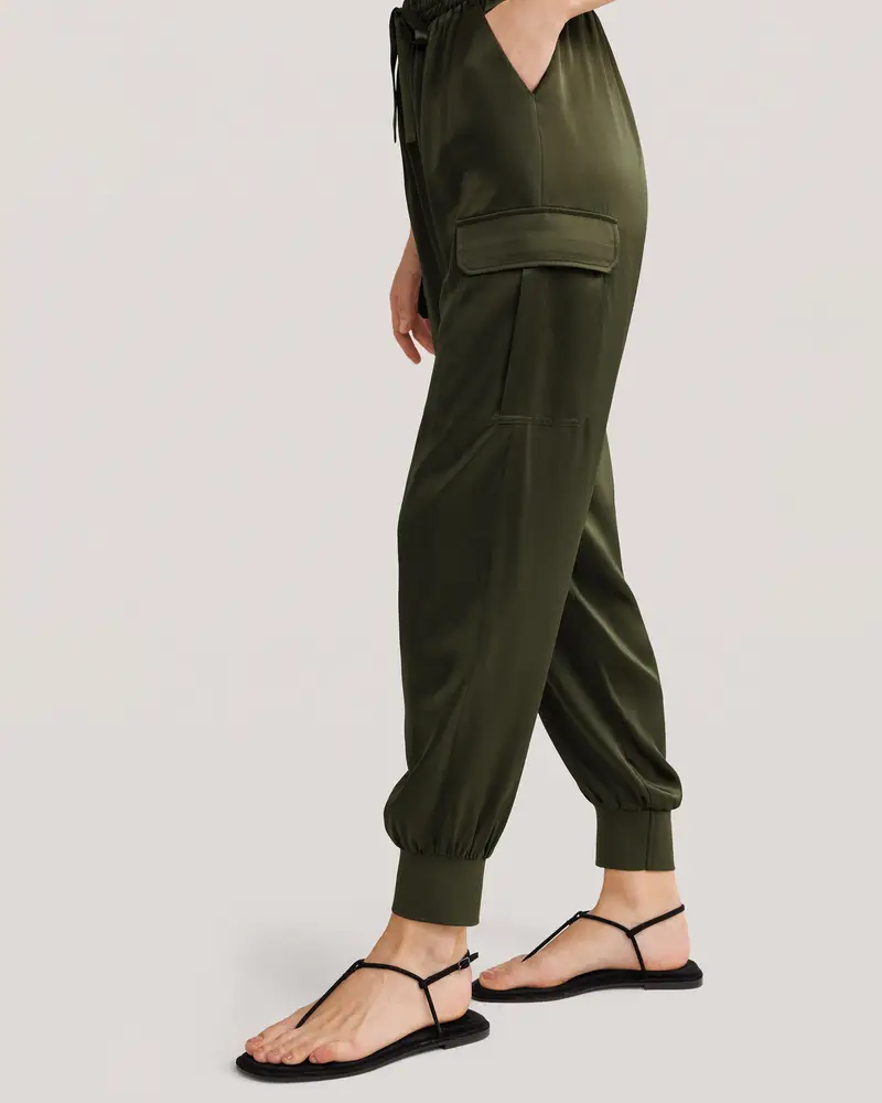 Pantaloni Di Seta Donna Safari Verde Ispirato Al Safari, Vestibilità Classica 100% Seta Di Gelso Buon Valore, Rispettoso Della Pelle