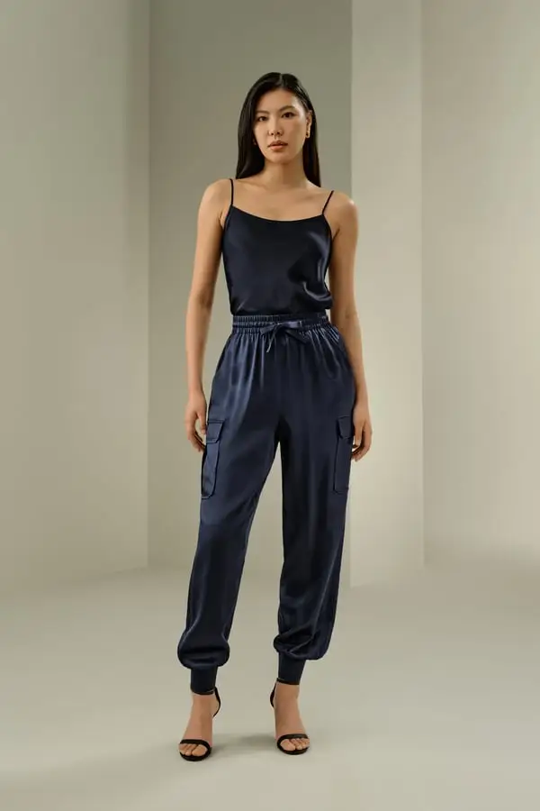 Pantaloni Di Seta It Donna Di Seta A Sabbia Resistente Alle Rughe Blu-Marino