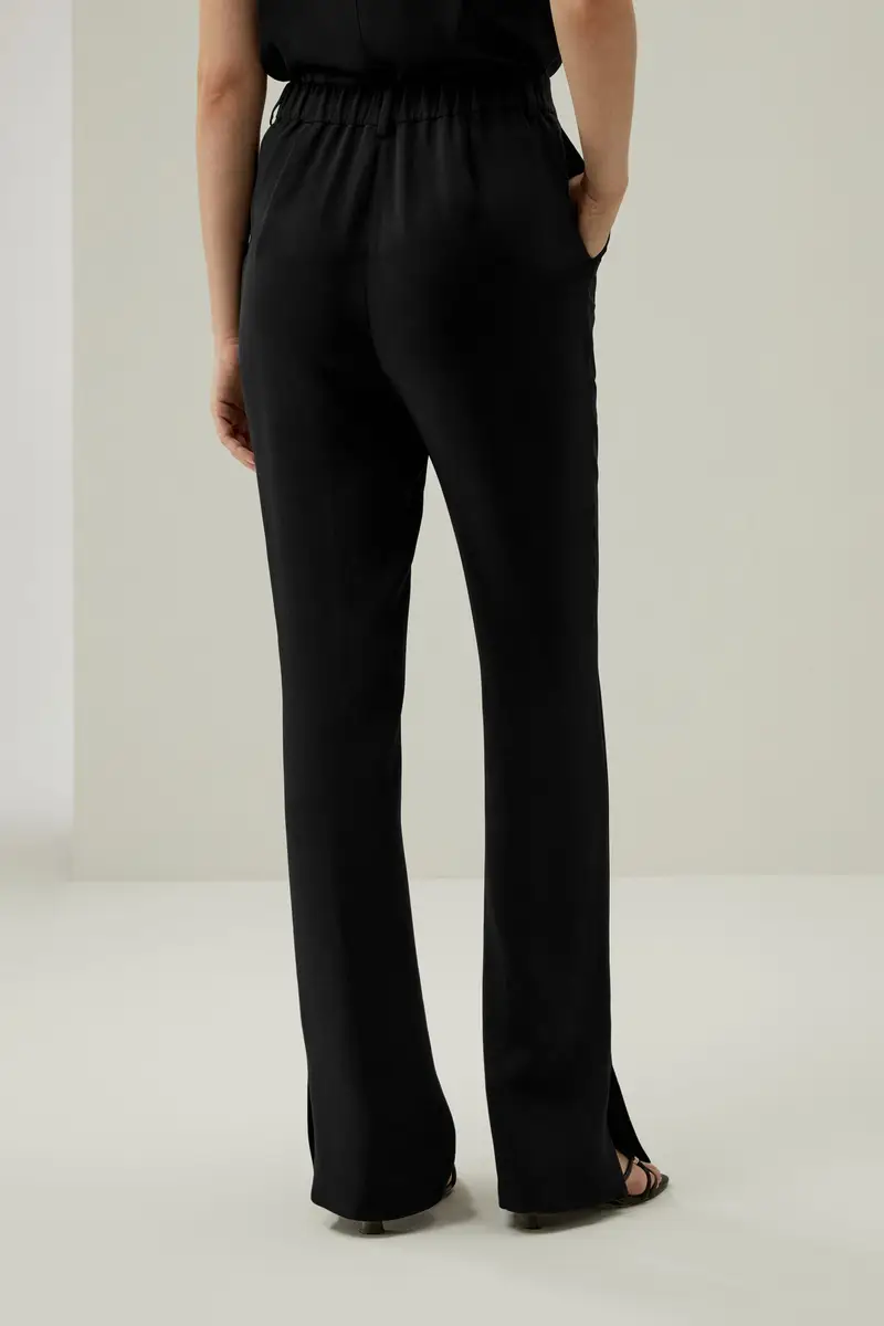 Pantaloni Donna In Seta Vestibilità Comodatessuto Esterno Seta Georgette Tessuto Esterno Seta Georgette Jacquard Di Setass Nero
