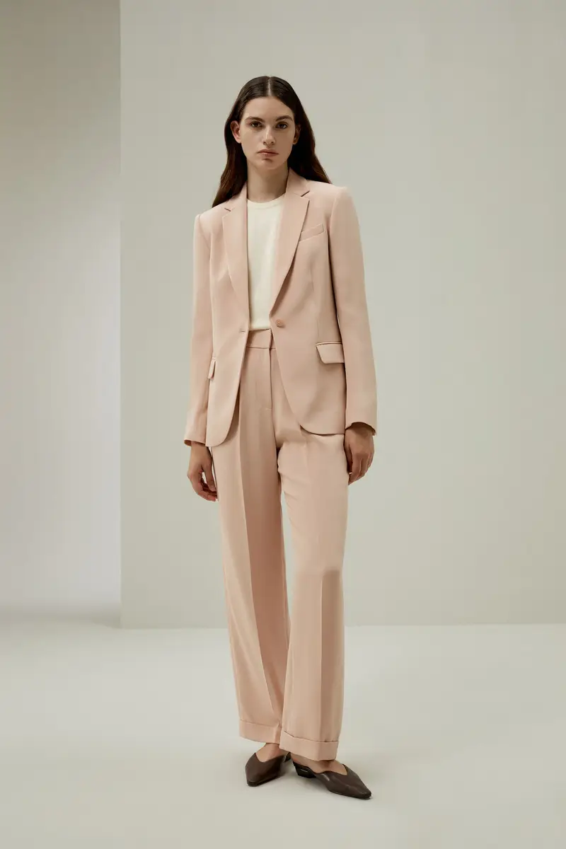 Pantaloni Eleganti Donna Silhouette A Gamba Drittatessuto In Seta Elegante Tessuto In Seta Elegante Vita Elastica Posteriore Mahonie Roos