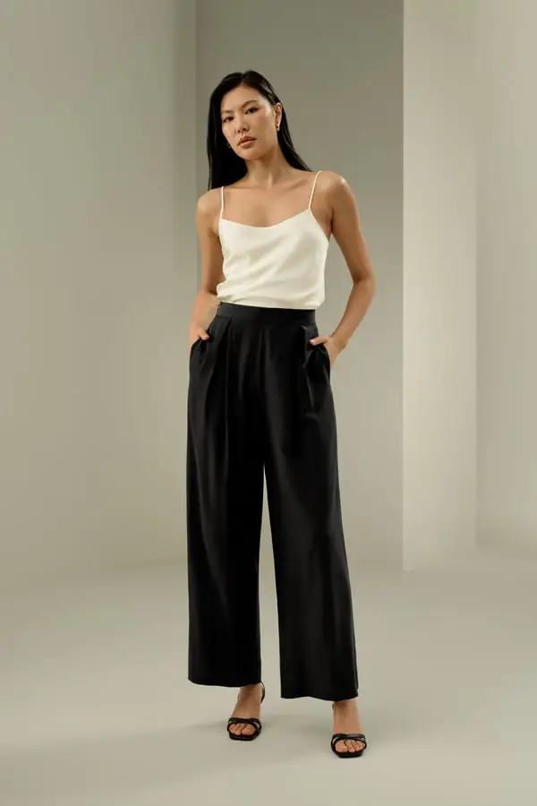 Pantaloni Gaucho Seta 18 Momme Nero e Comodi