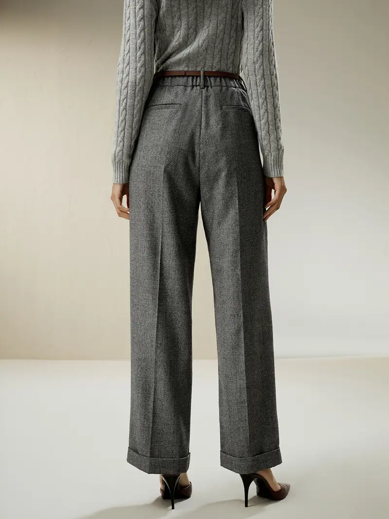 Pantaloni In Lana Donna Glen Plaid Stile Classico, Vestibilità Regolare 100% Lana Delicato Sulla Pelle E Traspirante