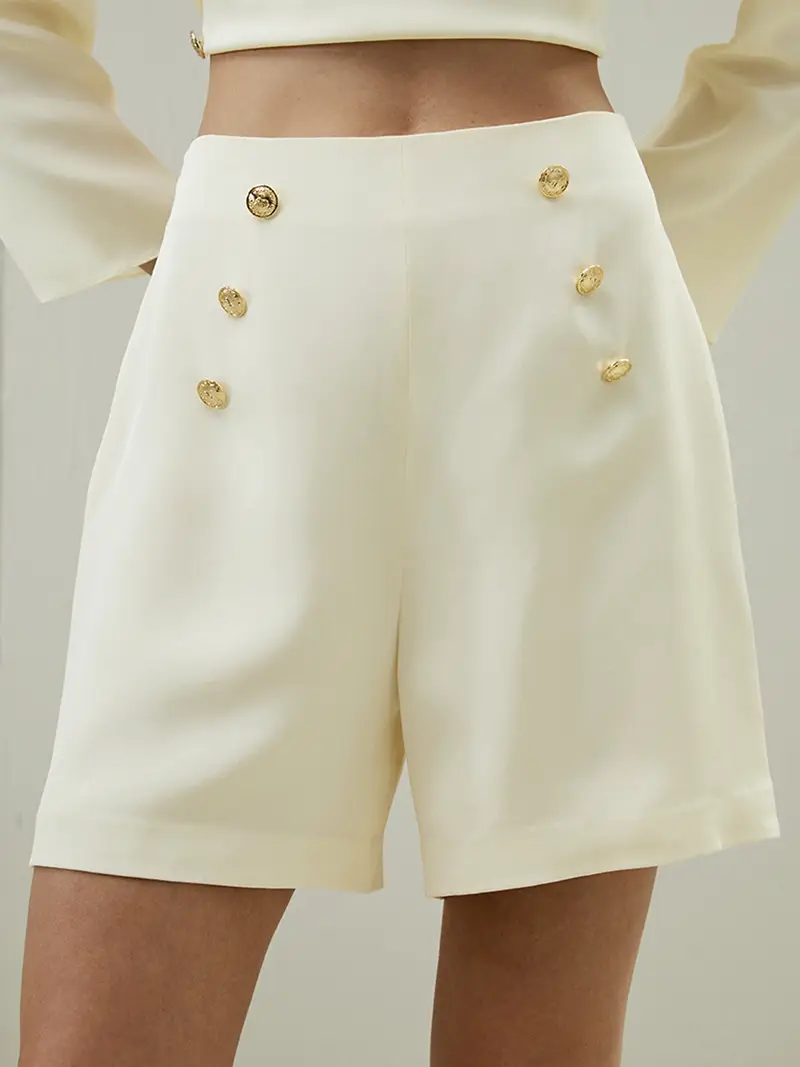 Pantaloni In Seta Donna Stile Navy Crêpe De Chine Di Seta Drappeggia Bene Bianco