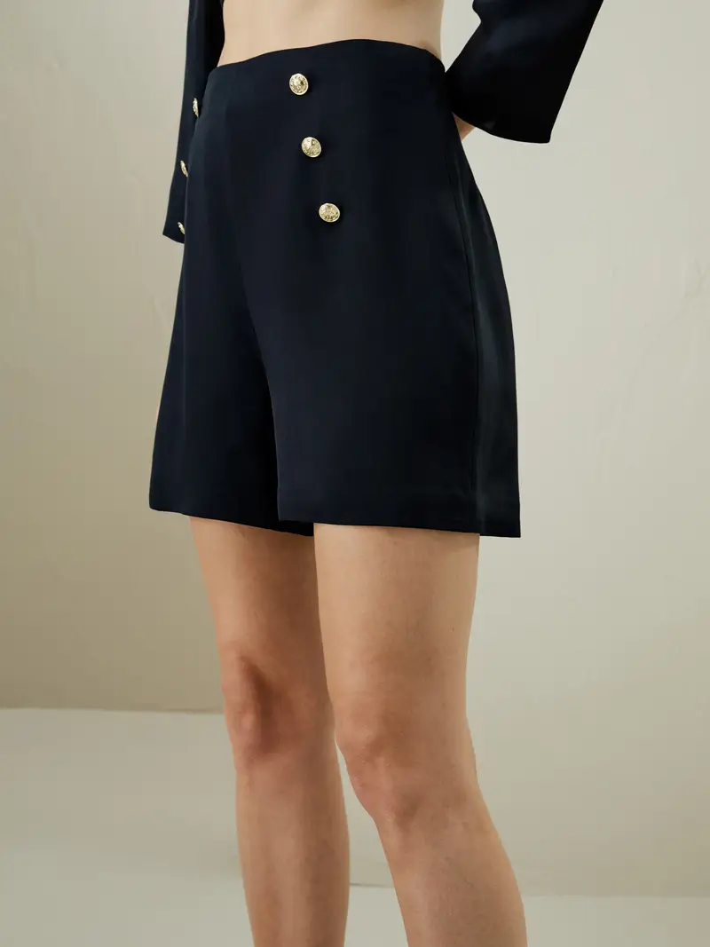 Pantaloni In Seta Donna Stile Navy Crêpe De Chine Di Seta Drappeggia Bene Blu Navy