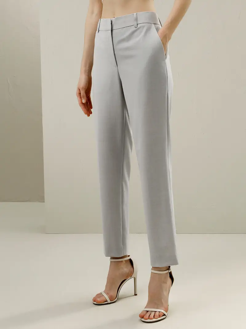 Pantaloni In Seta Donna Vestibilità Slim Lana Merino Temperatura Regolabile Grigio