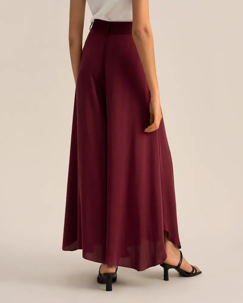 Pantaloni In Seta Eleganti Rosso Vita Alta, Vestibilità Regolare 100% Seta Pura Si Adatta Meglio Alla Forma Del Corpo