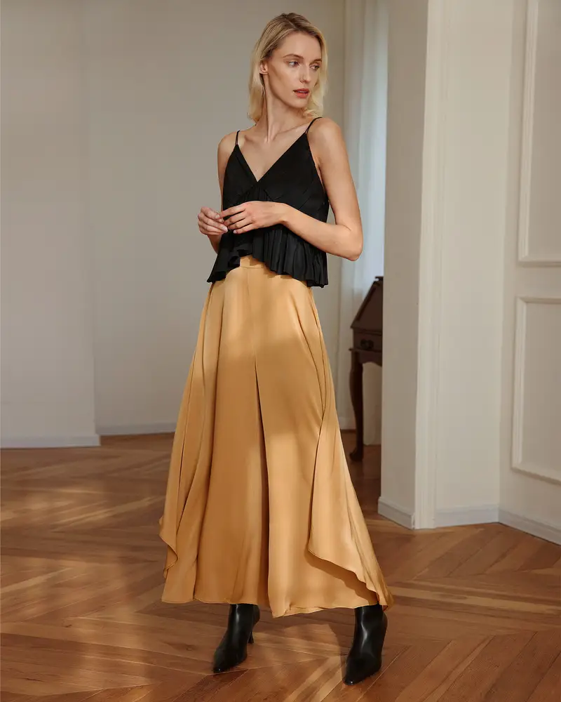 Pantaloni In Seta Eleganti Taffy Gamba Larga, Vestibilità Regolare 100% Seta Naturale Buona Qualità, Lavabile In Lavatrice