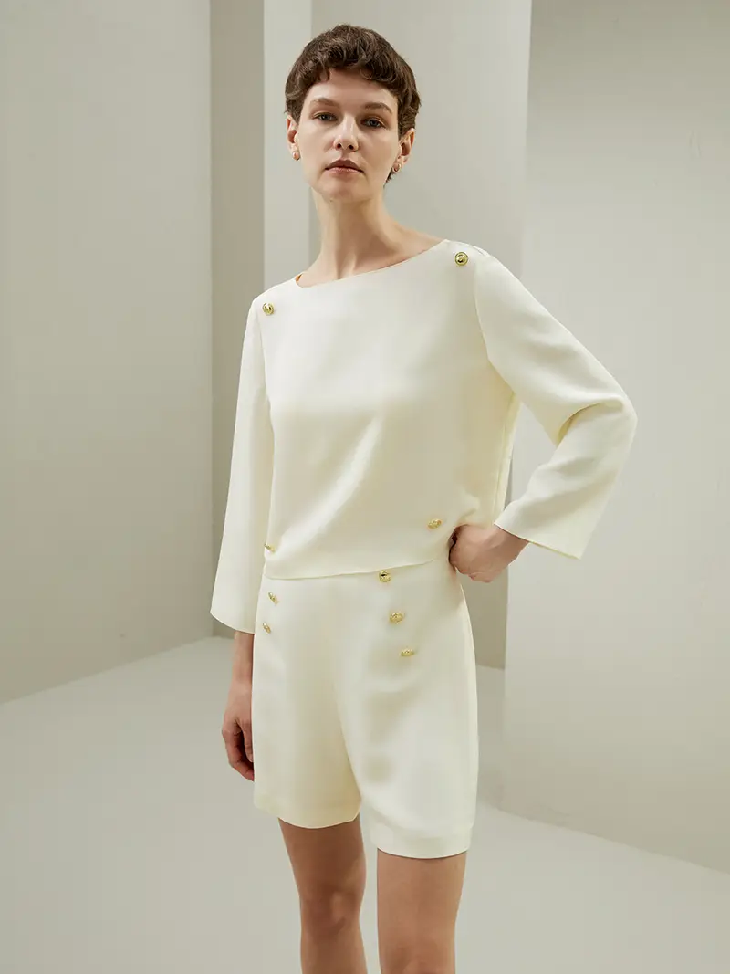 Pantaloni In Seta Pantaloncini Di Seta In Stile Navy Crêpe De Chine Di Seta Drappeggia Bene Bianco