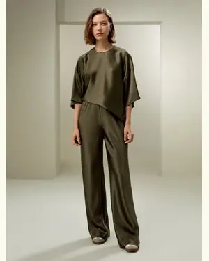 Pantaloni In Seta Sensazione Pregiataseta Di Gelso Seta Di Gelso Graziosamente Fluidi E Senza Sforzo Casual Athleisure Pino