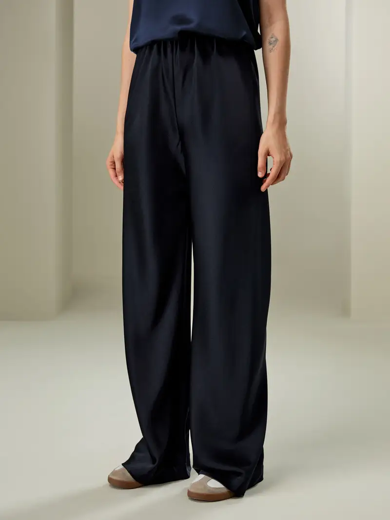 Pantaloni Larghi Seta Adatta A Qualsiasi Occasione100% Seta 100% Seta Disponibile In Blu Notte Piccola