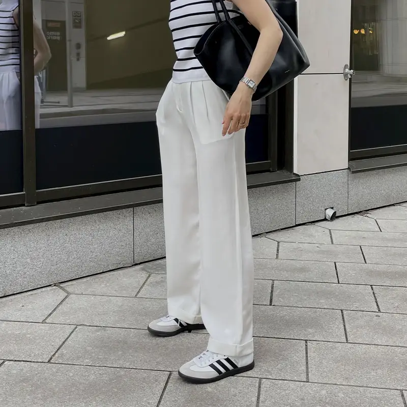 Pantaloni Seta Donna Bianco Cintura Elastica, Vestibilità Larga 100% Seta Di Gelso Confortevole E Amichevole Per Le Persone Allergiche
