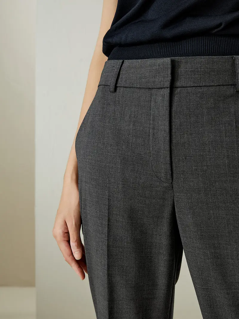 Pantaloni Seta Donna Dolce Vita Lana Merino Italiana Semplice Ma Raffinato Grigio Scuro