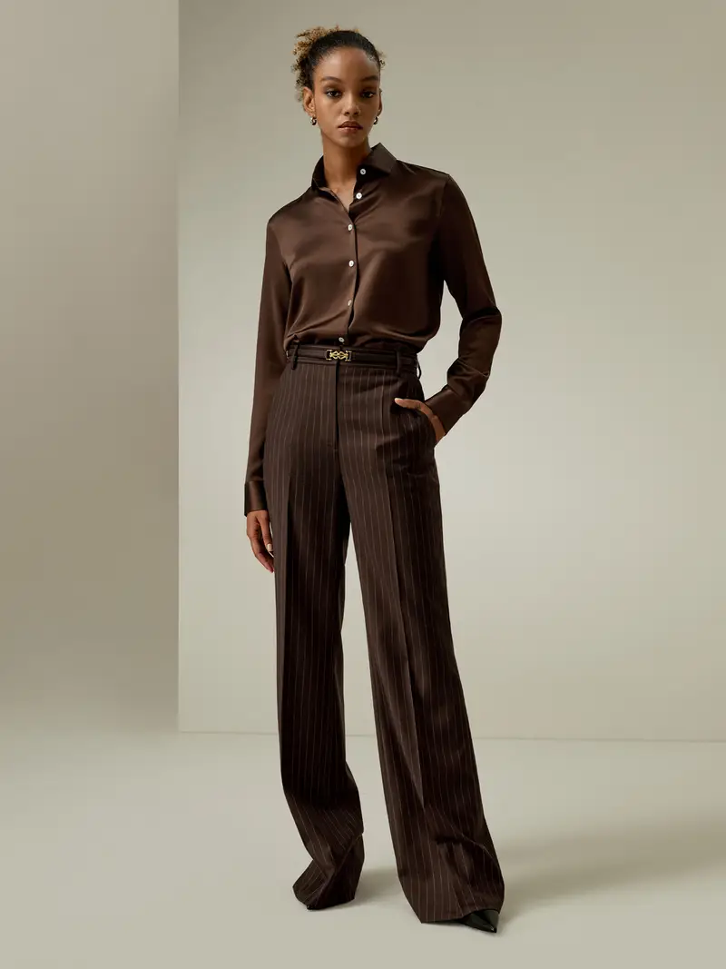 Pantaloni Seta Drittoresiste Durante Tutte Le Stagioni Resiste Durante Tutte Le Stagioni Elementi Essenziali Del Guardaroba Caffè Scuro