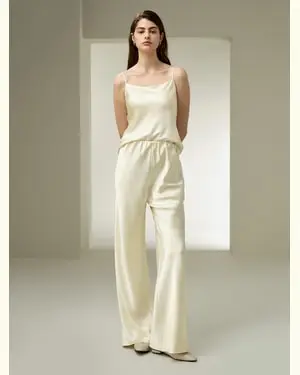 Pantaloni Seta Eleganti Donna Silhouette Fluida E Drappeggiatafungo Gelso 100% Fungo Gelso 100% Leggero E Traspirante Giglio Bianco