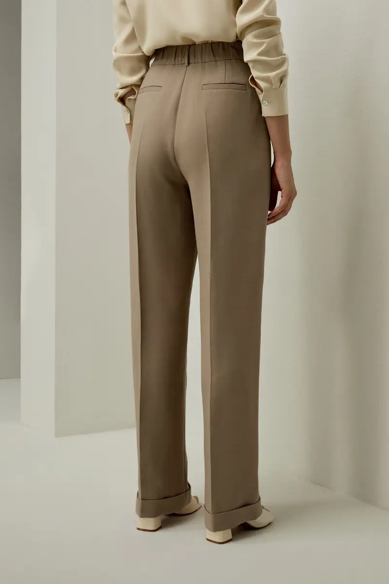 Pantaloni Seta Eleganti Vita Elastica Sul Retro70% Lana, 30% Seta 70% Lana, 30% Seta Adatto A Molteplici Occasioni Cachi