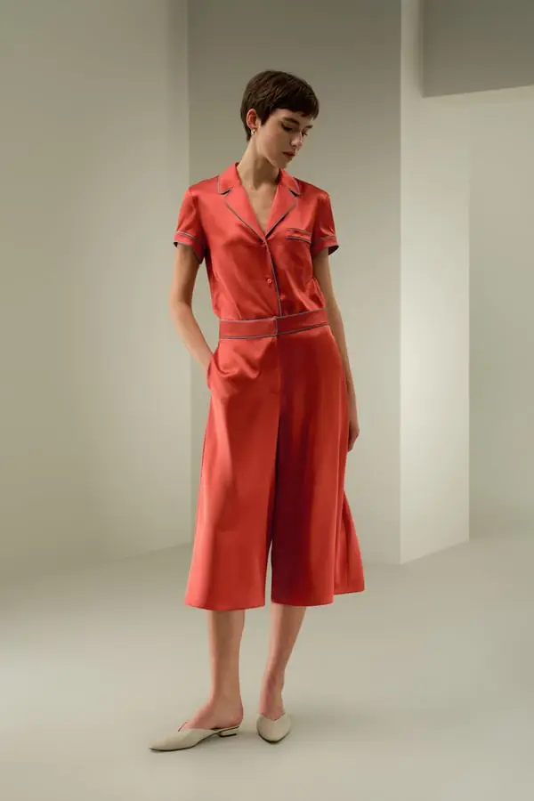 Pantaloni Seta Femmina Tasche Laterali Pura Seta Temperatura Regolabile Dura Più A Lungo Ed Rosso Mattone