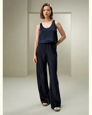 Pantaloni Seta Larghi Vestibilità Rilassatapura Seta Pura Seta Disponibile In Blu Notte Piccola