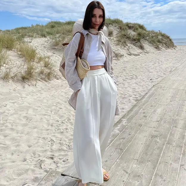 Pantaloni Seta Pantalone Iris Di Seta Crepe Pesante Lilysilk Di Alta Qualità Bianco Naturale