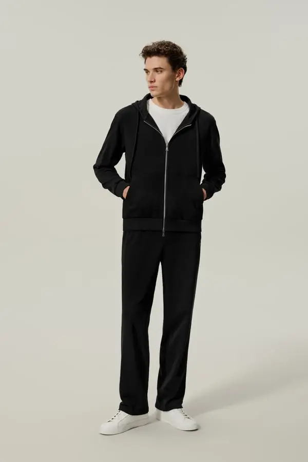 Pantaloni Sportivi da Uomo in Seta SILKERRY Traspiranti a Gamba Dritta Nero