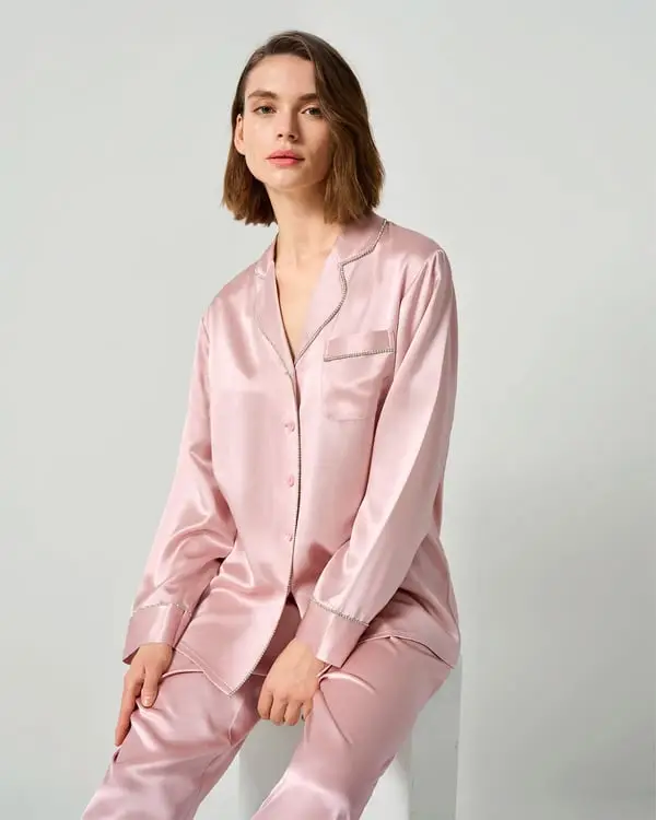 Lilysilk Pigiama Donna in Seta Charmeuse Elegante con Strass Rosa