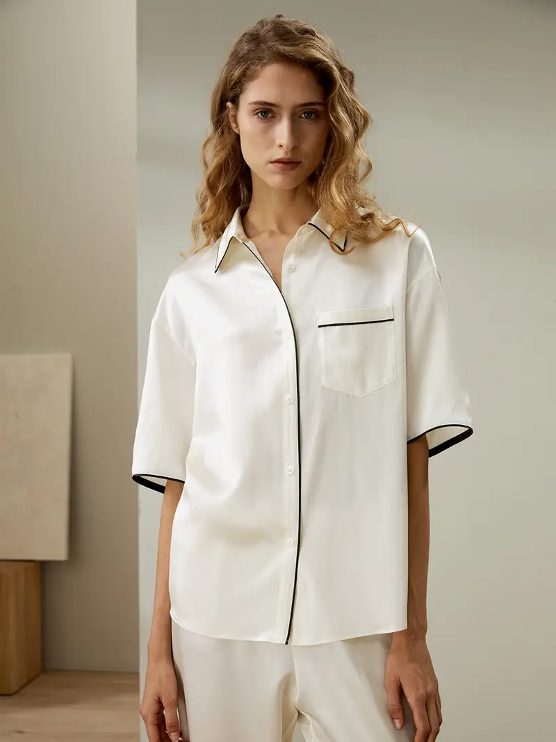 Pigiama In Seta Bianco 100 Pura Seta Trattiene L'Umidità Delicata Perfetto Confort Di Lusso E Vestibilità Fluid