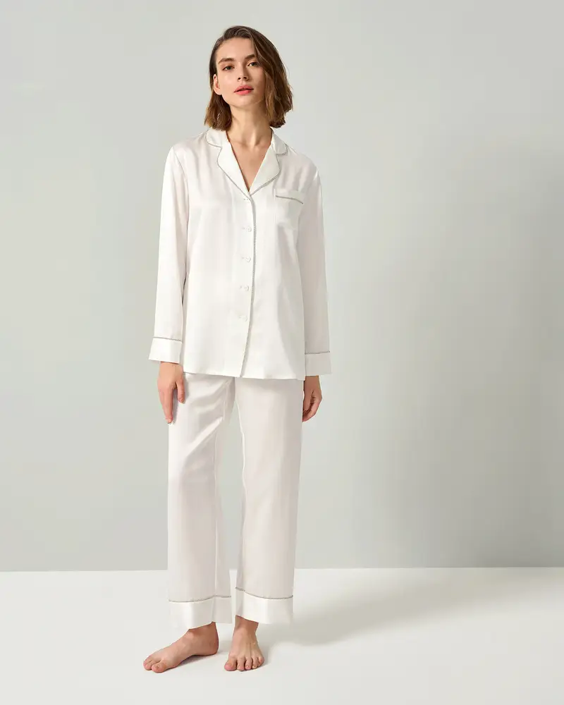 Pigiama In Seta Bianco Seta Naturale Lavabile In Lavatrice Migliore Per Dormire Vestibilità Regolare Bianco Naturale