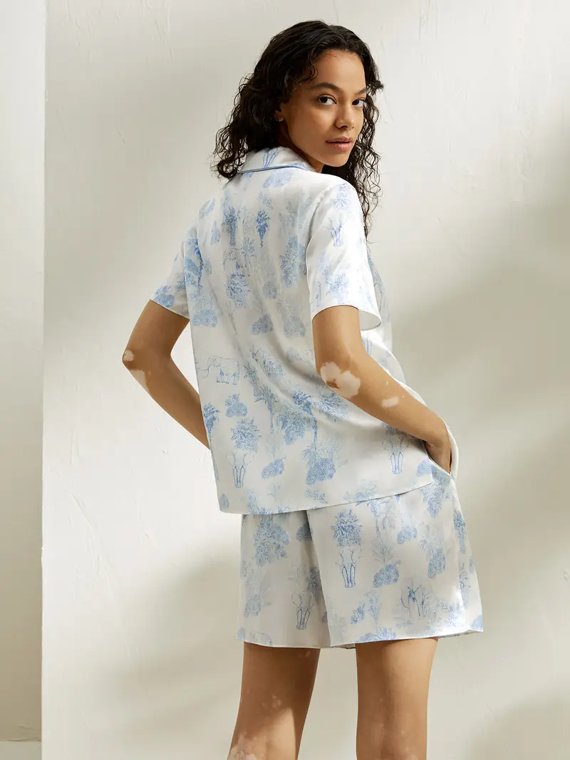 Pigiama In Seta La Terra Stampa 100% Seta Trattiene L'Umidità Semplicità Grande Qualità Set Pigiama A Maniche Corte