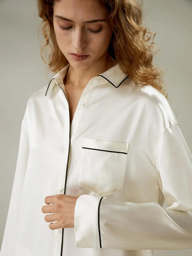 Pigiama Seta Donna Bianco 100 Pura Seta Trattiene L'Umidità Affascinante Perfetto Comodo E Amichevole