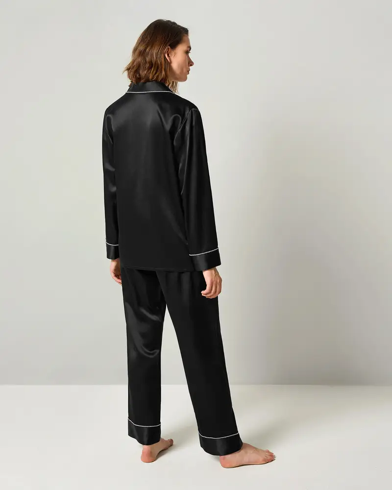 Pigiama Seta Donna Nero Charmeuse Di Seta Naturale Semplicità Migliore Per Dormire Set Pigiama Donna In Seta