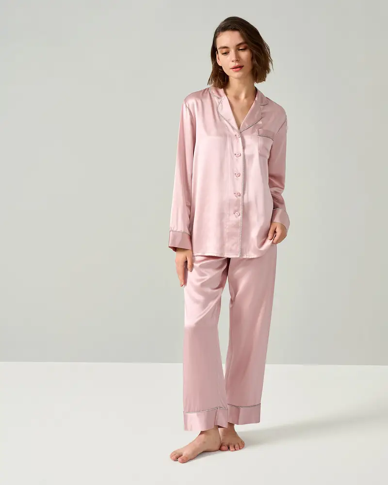 Pigiama Seta Donna Rosa 100 Pura Seta Trattiene L'Umidità Delicata Aiuto Per Il Sonno Buon Valore, Rispettoso Della Pelle Rosa rosato