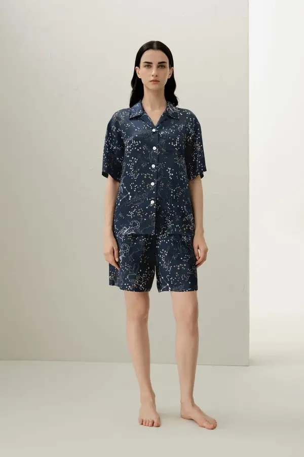 Pigiama Seta Scorpione - Set Maniche Corte Stampa Zodiacale Traspirante con Tasche