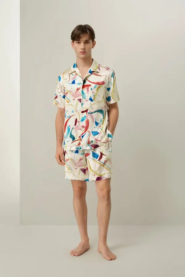 Pigiama Seta Uomo Sagittario Corto Raso Celeste Stampa Zodiacale Comfort